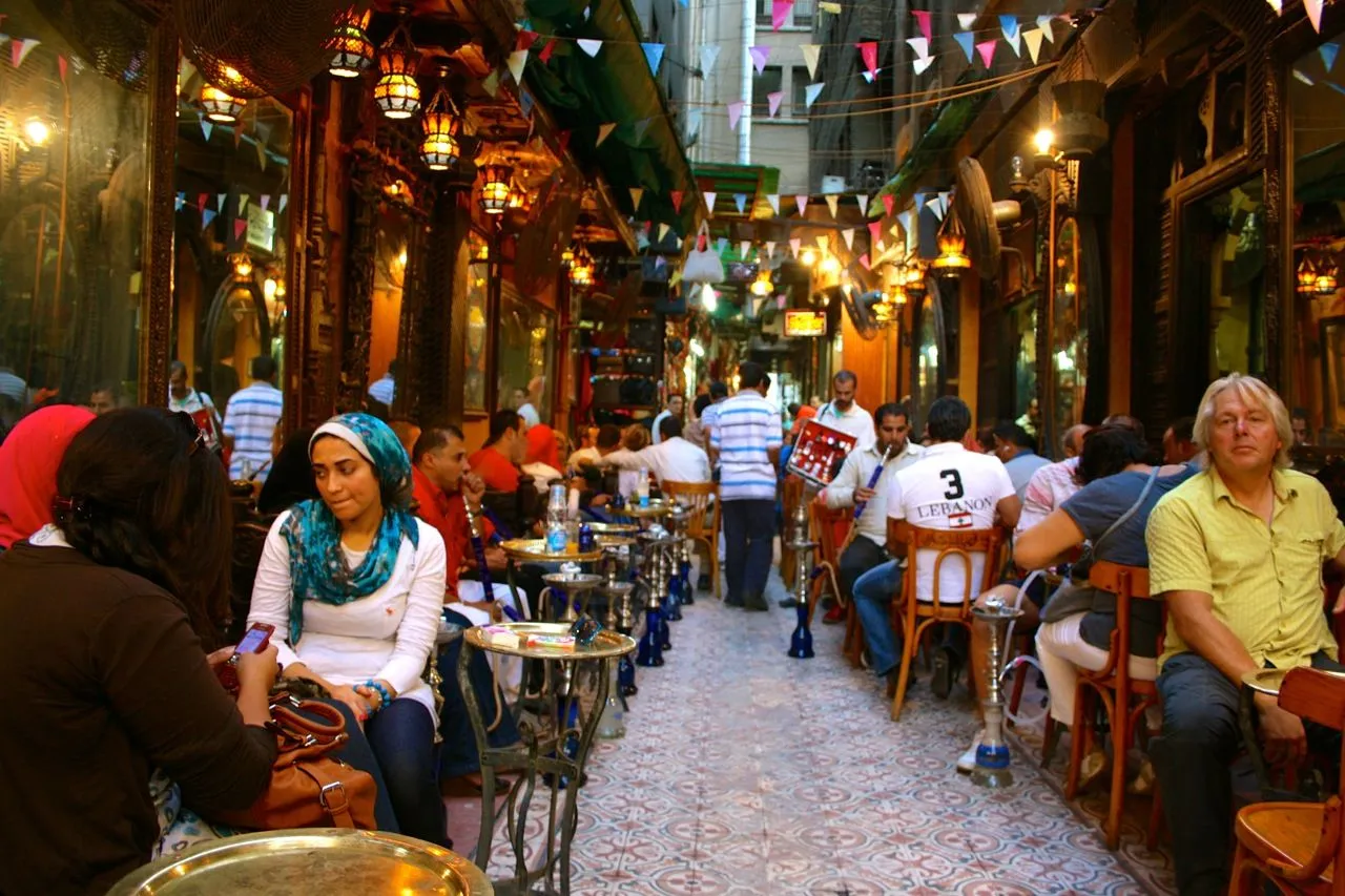 Smoking a hookah at an Eastern-style café